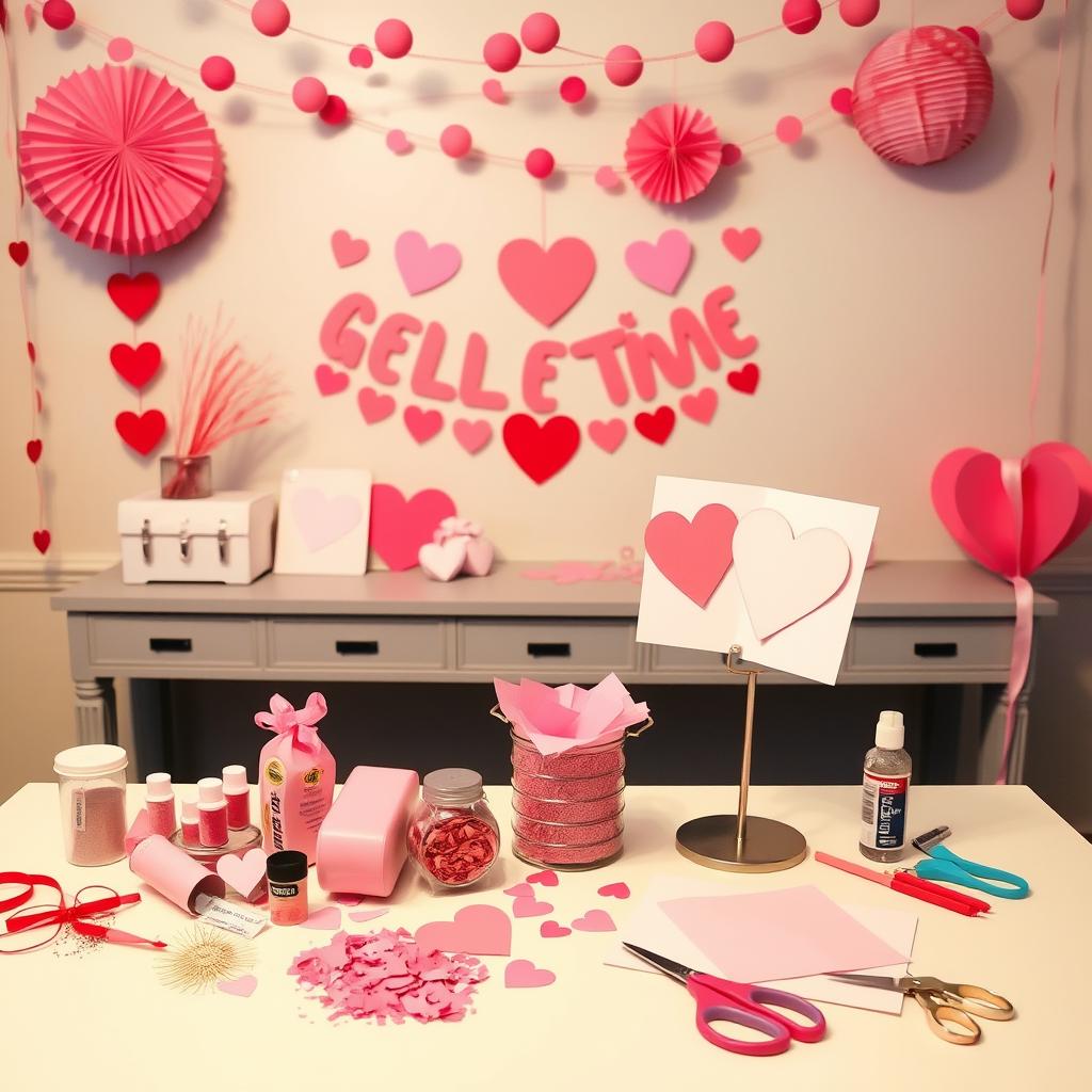 Galentine's day DIY decor crafting station