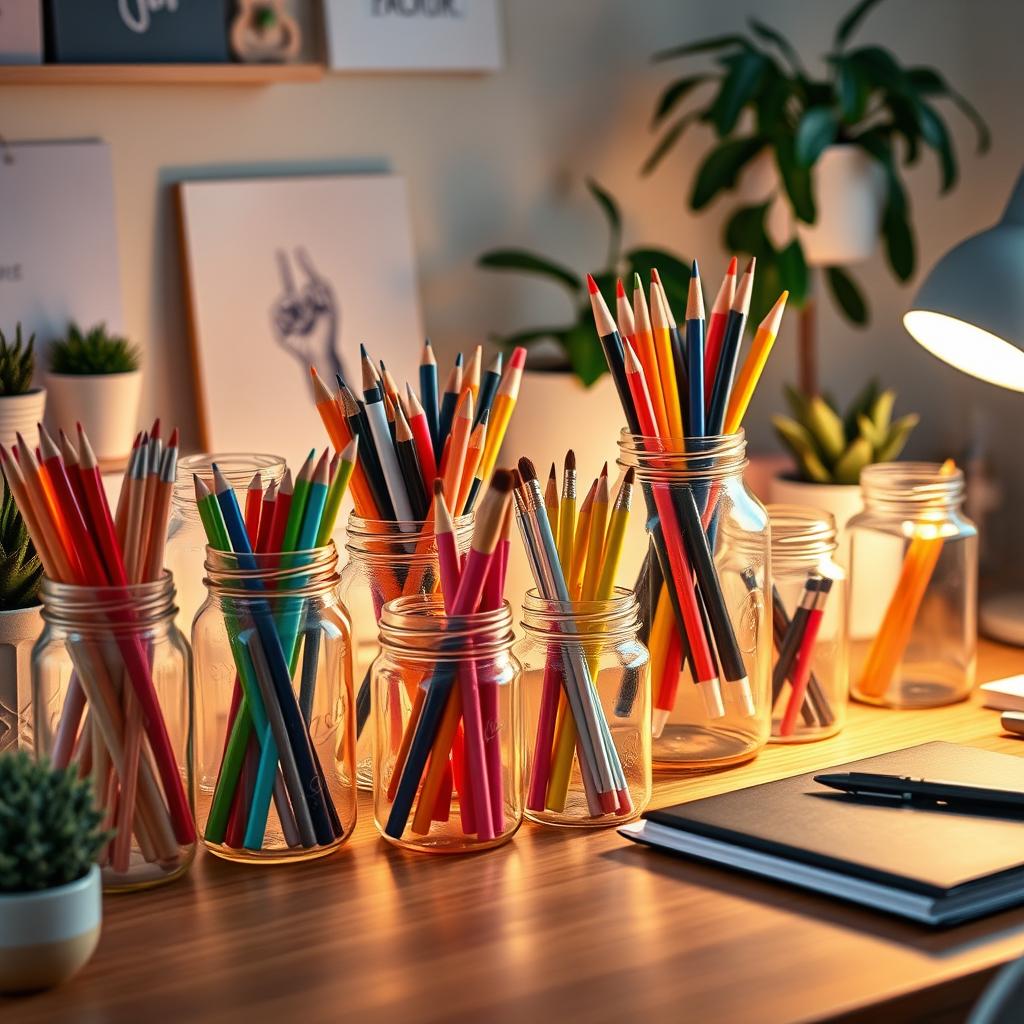 Mason Jar Desk Organization